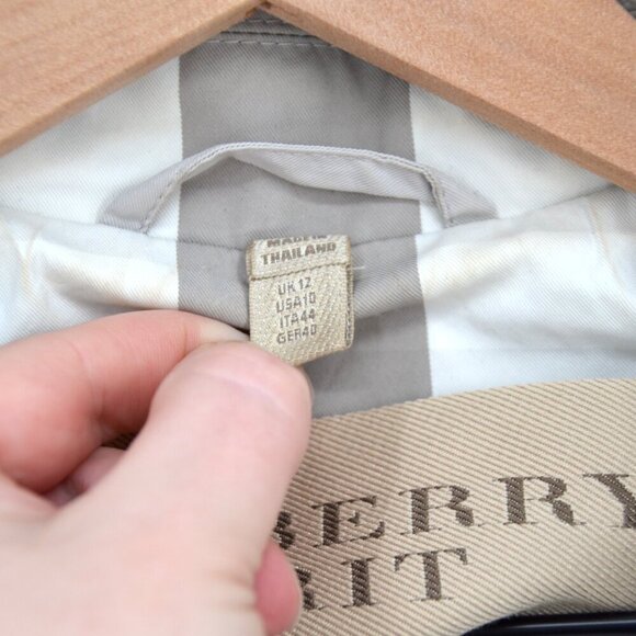 BURBERRY BRIT Checked Twill Jacket Hooded Drawstring Neutral Beige Women's 10 - Picture 11 of 13